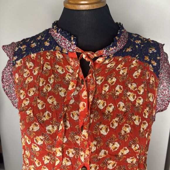 Anthropologie Meadow Rue Floral Blouse Size 8 Multicolor Ruffle Sleeve Flutter - Picture 2 of 11
